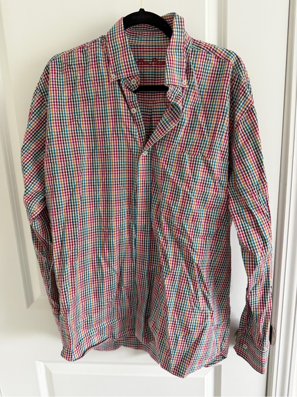 Alan Flusser Men's Multicolor Gingham Button-Down Shirt — Red, Blue, Green
